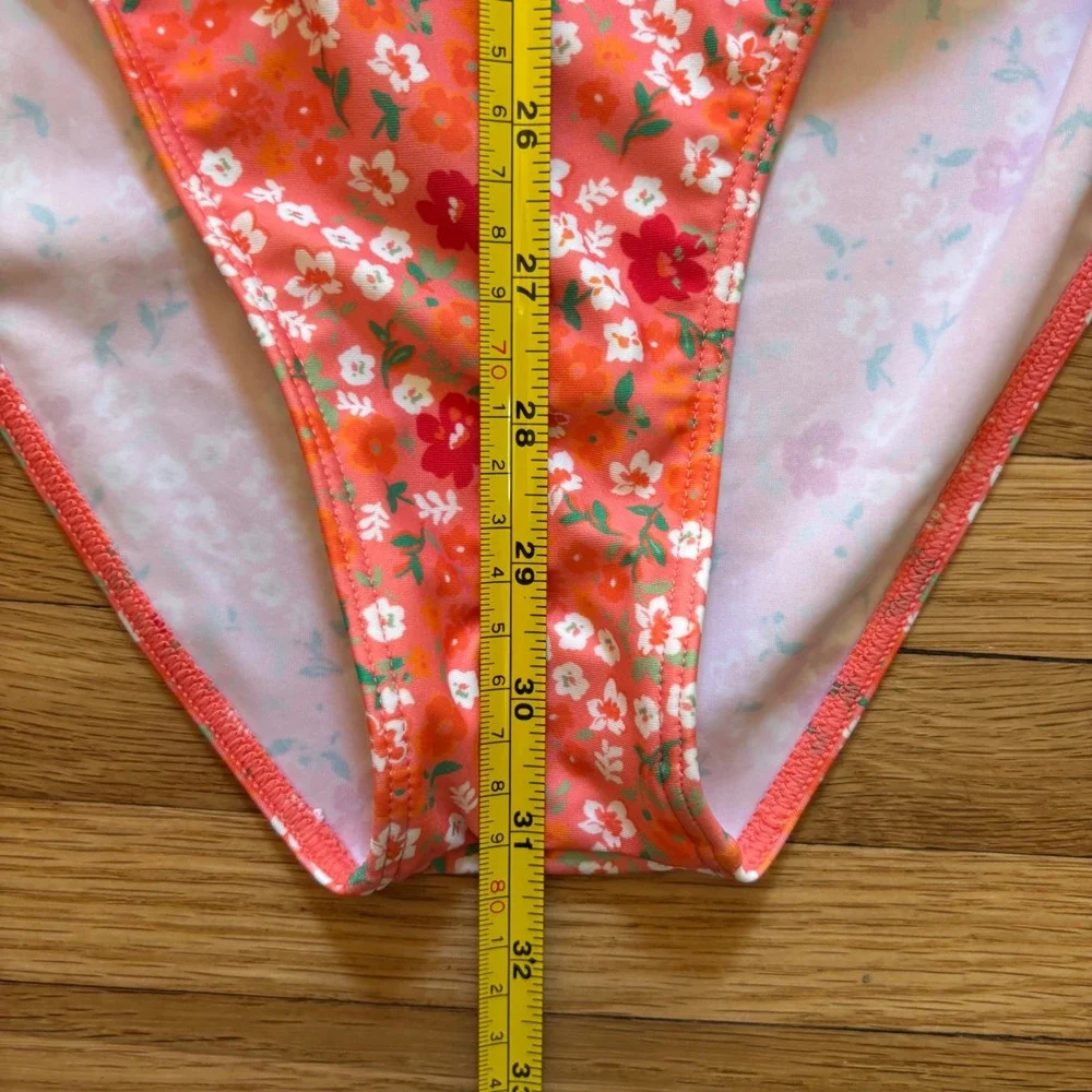 Summersalt Deep V Halter One Piece Swimsuit Womens 12 Floral Orange NWT Poolside
